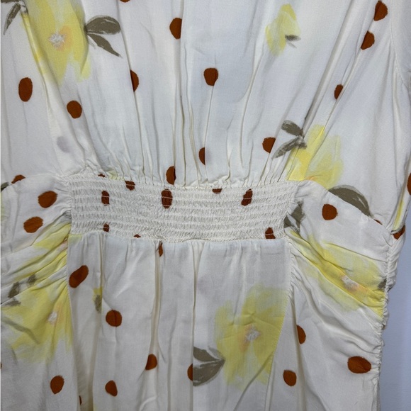 Free People Long Sleeve Mini Dress Polka Dot Button Front Cream Yellow S - Picture 5 of 14
